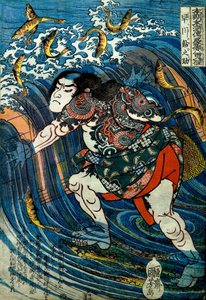 Hayakawa Ayunosuke Series: Um dos Oito Heróis da Margem de Água do Nosso País (Honchō Suikoden gōketsu happyakunin no hitori), c.1831 de Utagawa Kuniyoshi