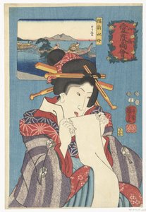 Medusa da província de Bizen Bizen kurage (título no objeto) Sentimentos calorosos para a montanha e o mar (título da série) Sankai medetai zue (título da série no objeto) de Utagawa Kuniyoshi