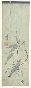 Lagostins e peixes pequenos de Utagawa Kuniyoshi