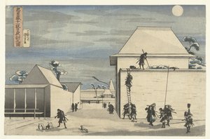 Ataque nocturno no décimo primeiro acto da peça do Chushingura
Chushingura juichidanme youchi no zu (título sobre o objecto) de Utagawa Kuniyoshi