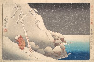 Padre Nitiren no Exílio na Ilha de Sado, ca. 1830. de Utagawa Kuniyoshi