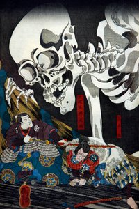 Princesa Takiyasha Chamando um Espectro de Esqueleto Monstruoso no Palácio Antigo em Sōma, c.1845-46 de Utagawa Kuniyoshi