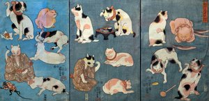 Provérbios Ilustrados por Cats (Tatoe zukushi no uchi), c.1852 de Utagawa Kuniyoshi
