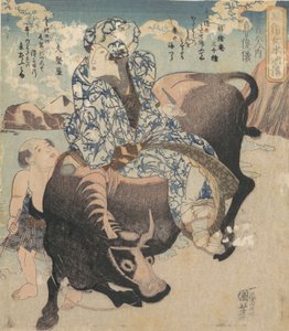Roshungi chinês, Lu Zhunyi como uma mulher com um cachimbo andando em um búfalo. de Utagawa Kuniyoshi