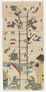 Série de doze koban Shunga com prostitutas no papel de bombeiros acrobáticos de Utagawa Kuniyoshi