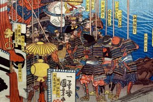 Takeda Shingen Chrushes the Forces of Suwa Yorishige (Takeda Shingen Suwa Yorishige no jinchū o uchi-kuzusu zu), c.1850-51 de Utagawa Kuniyoshi