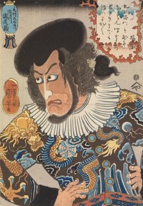 O Ator Ichikawa Ebizo V como Kezori Kuemon, xilogravura, publicado por Fujiokaya Hikotaro (Shogendo), 8º mês de 1840 (xilogravura colorida) de Utagawa Kuniyoshi