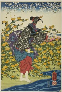 O rio Ide Jewel na província de Yamashiro (Yamashiro kuni Ide no Tamagawa), de uma série sem título dos Seis Rios Jewel de Utagawa Kuniyoshi