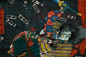 A batalha em Shijō Nawate, c.1857 de Utagawa Kuniyoshi