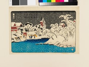Vista da neve em Benten HIll, Templo de Kinryūzan de Utagawa Kuniyoshi