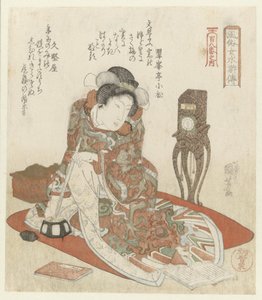 Mulher com relógio
Mulheres elegantes como os heróis dos Suikoden - de uma série de Cem e Oito (título da série)
Fûzoku onna Suikoden - Hyakuhachiban no uchi (título da série sobre o objecto) de Utagawa Kuniyoshi