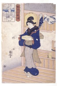 Mulher com caixa de sementes (impressão em bloco de madeira a cores) de Utagawa Kuniyoshi
