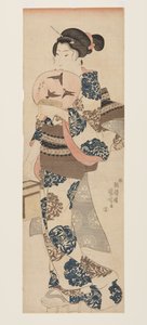Mulher com Ventilador e Gaiola de Insectos (impressão em bloco de madeira a cores) de Utagawa Kuniyoshi