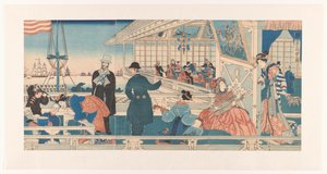 Hande l Shui da América em Yokohama Yokohama Ijin Shokan no Zu de Utagawa Sadahide