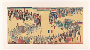 Procissão de pessoas das Cinco Terras Gokakoku jinbutsu gyoho no zu (título do objeto) de Utagawa Sadahide