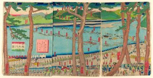 P Som giratório de Minamoto no Yoritomo a c Ross tee Rive r de Utagawa Sadahide