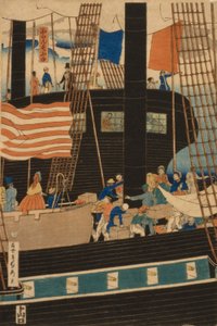 Comerciantes ocidentais carregando carga em Yokohama, 1861