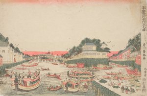Uki-e: Brisa fresca sob a ponte Eitai em Fukagawa de Utagawa Toyoharu
