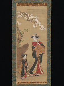 Cortesã e sua acompanhante sob uma cerejeira de Utagawa Toyoharu
