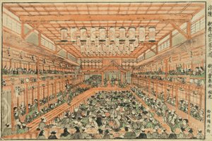 Imagem em perspectiva de um teatro Kabuki
