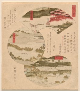 Três Vistas do Japão (Nihon sankei), com Miyajima em Aki (Aki no Miyajima), Ponte para o Céu (Tango Hashidate) (comumente Ama no Hashidate) e Ilhas Pine em O?shu? (O?shu? Matsushima) de Utagawa Toyohiro