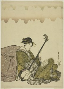 Mulher jogando shamisen, de uma série sem título de mulheres no lazer