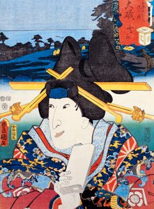 Retrato da atriz de teatro Kabuki, impressão da arte ukiyo-e de Utagawa Toyokuni (1769-1825), xilogravura, civilização japonesa, período Edo de Utagawa Toyokuni
