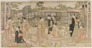 Visitantes da Casa de Chá Shika, início dos anos 1790. de Utagawa Toyokuni