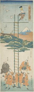 Acrobatas numa escada de Utagawa Toyokuni I