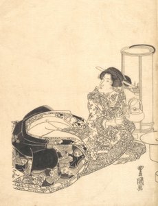 Courtesan ou Actor como Courtesan Pouring Tea by the Light of a Lantern of a Lantern. de Utagawa Toyokuni I