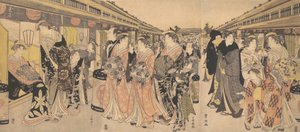 Cortesãs passeando no Nakanocho em Yoshiwara, ca. 1795. de Utagawa Toyokuni I