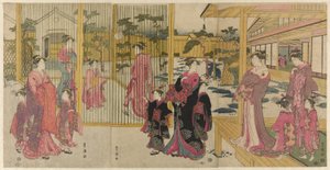 Cortesãs do Chojiya e seus atendentes jogando kemari de Utagawa Toyokuni I
