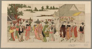 Peregrinação de Ano Novo ao Templo Myohoji em Horinouchi (Horinouchi Myohoji eho mairi no zu) de Utagawa Toyokuni I