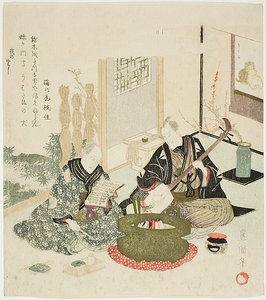 Ler e tocar Shamisen no inverno de Utagawa Toyokuni I