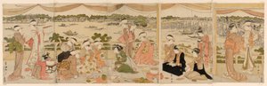 Recital em uma varanda com vista para o Rio Sumida de Utagawa Toyokuni I