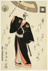 O ator Ichikawa Danjuro VI como Sukeroku na peça "Omiura Date no Nebiki", apresentada no Teatro Nakamura no terceiro mês de 1799 de Utagawa Toyokuni I