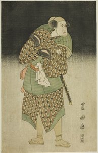 O ator Kataoka Nizaemon VII como Iyo no Taro disfarçado de Bantaro na peça "Seiwa Nidai Oyose Genji", apresentada no Teatro Miyako no décimo primeiro mês, de Utagawa Toyokuni I