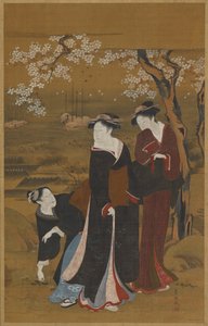 Três mulheres sob uma cerejeira em flor à beira-mar, 1769-1825. de Utagawa Toyokuni I