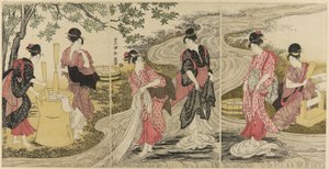 Lavando pano em um córrego de Utagawa Toyokuni I