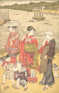 Mulheres na praia de Takanawa, ca. década de 1790. de Utagawa Toyokuni I
