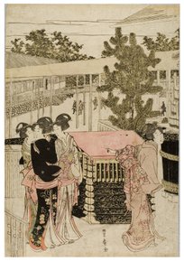 Peregrinação de Ano Novo a Myohoji em Horinouchi, Edo, c.1804-1810 (bloco de madeira sobre papel) de Utagawa and Toyokuni Utagawa Toyohiro