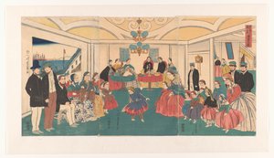 Estrangeiros se divertem em um banquete Ikokujin shuen yuraku no zu (título do objeto) de Utagawa Yoshikazu