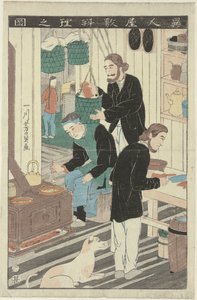 A cozinha na casa de um estrangeiro
Ijin yashiki ryori no zu (título sobre o objecto) de Utagawa Yoshikazu