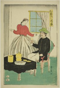 Casal holandês bebendo vinho (Orandajin sakamori)