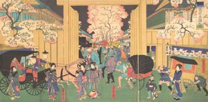 Cerejas à noite em New Shimabara, século XIX. de Utagawa Yoshitora