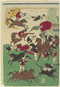 Acrobacias de circo, século 19 (impressão xilogravura cor)