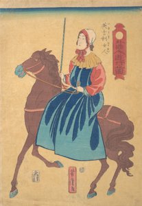 Mulher inglesa a cavalo, 1º mês, 1861. de Utagawa Yoshitora