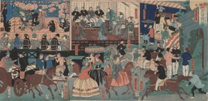 Estrangeiros em digressão a Yokohama de Utagawa Yoshitora