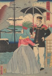 Returning Sails at the Wharves [casal americano], 1º mês, 1861. de Utagawa Yoshitora