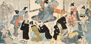 Cena de Genji monogatari (Conto de Genji) por Murasaki Shibuku (n. 978) c. 1860 (impressão em xilogravura a cores)